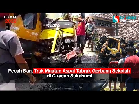 Pecah Ban, Truk Muatan Aspal Tabrak Gerbang Sekolah di Ciracap Sukabumi