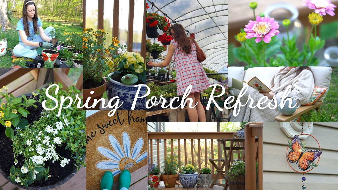 Spring Porch Refresh | shop & decorate, new patio area, repotting flowers, & new outdoor furniture