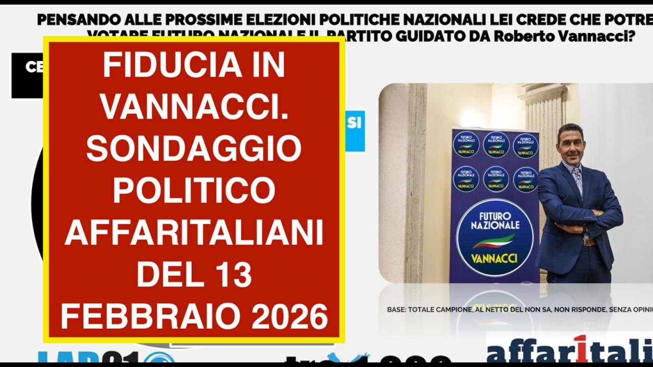 FIDUCIA IN VANNACCI. SONDAGGIO POLITICO AFFARITALIANI DEL 13 FEBBRAIO 2026