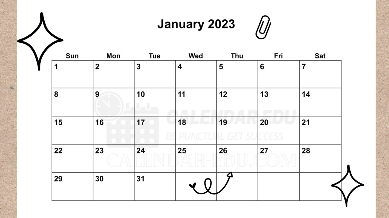 January 2023 Calendar Printable templates | PPT, PDF, Word, Excel, Xlsx, Docx Format | 2023 January