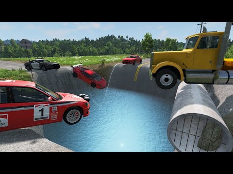 Cars vs Giant Pit Deep Water / BeamNG.Drive