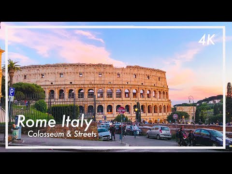 [4K] Italy 🇮🇹 | Rome Colosseum Sunset Walking Tour 🌅 | Crowded and Beautiful Streets of Rome!