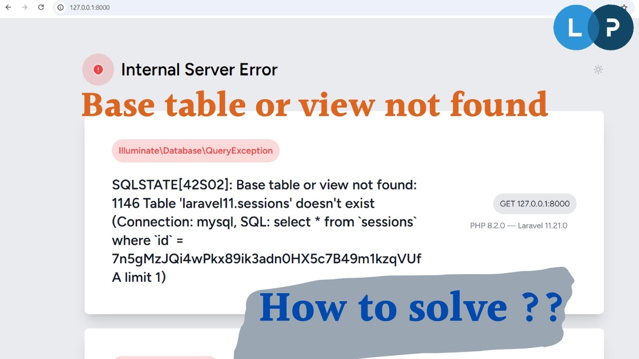 Base table or view not found 1146 table 'laravel.sessions' doesn't exist | Learning Points