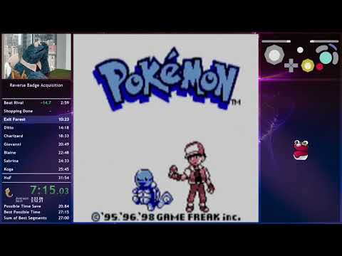 Pokémon Blue - Reverse Badge Acquisition Speedrun in 27:52 (no commentary)