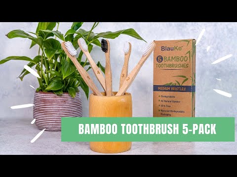 Bamboo Toothbrush Medium Bristle 5-Pack - 4 Bamboo Toothbrushes with White Bristles and 1 Black Charcoal Toothbrush - Biodegradable Eco Friendly
