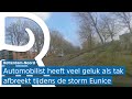Wat scheelt het! Grote tak waait van een boom af en valt bijna op rijdende auto