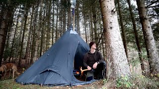 3 DAYS WINTER SOLO BUSHCRAFT Fishing Trap, Lavvu Hot Tent, Survival Camping with Dog