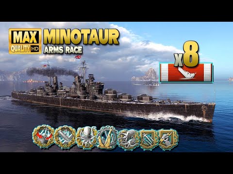 Cruiser Minotaur: 8 ships destroyed on map "Northern Waters" - World of Warships