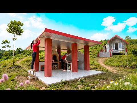 Construí sola una enorme cocina rural en la montaña