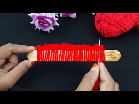 Its So Cute !! Super Easy Woolen Flower Making With Ice Cream Stick