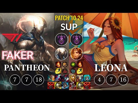T1 Faker Pantheon vs Leona Sup - KR Patch 10.24