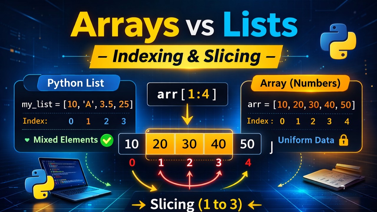 Python Arrays vs Lists in Python | Indexing and Slicing Tutorial | Data Science Course Video 11