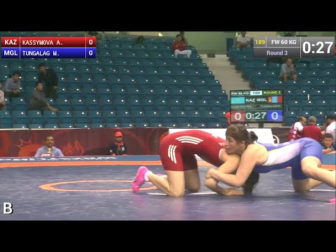 Round 3 FW - 60 kg: M. TUNGALAG (MGL) df. A. KASSYMOVA (KAZ) by FALL, 4-2