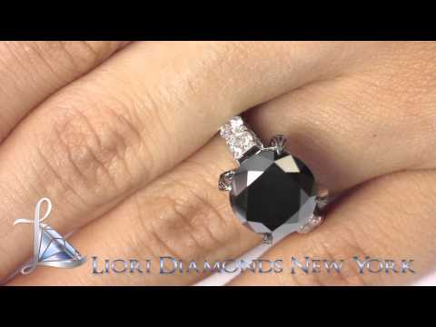 BDR-223 - 7.99 Carat Certified Natural Black Diamond Engagement Ring 14k White Gold