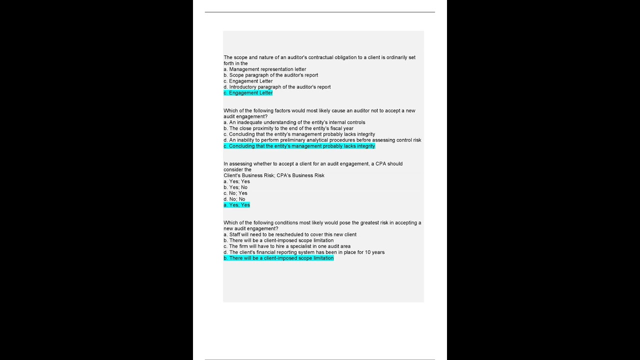 Audit Quiz Chapter 3 1, 3 2, 3 4 Management Questions and Answers Already Passed