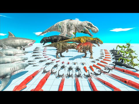 T-rex Evolution vs All Carnivores + Team Aquatics - Animal Revolt Battle Simulator