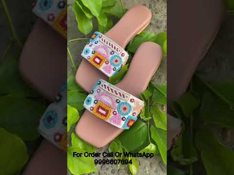 Embroidered synthetic leather beautiful sliders for girls, s...