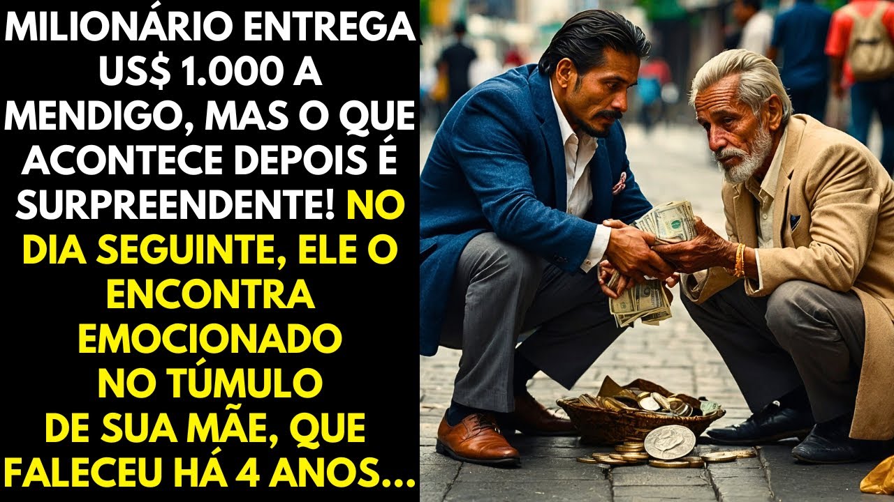 MILIONÁRIO DÁ US$ 1.000 PARA MENDIGO E O VÊ NO TÚMULO DA MÃE NO DIA SEGUINTE...