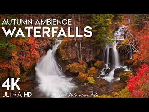 Autumn Waterfalls 4K Video - Scenic Relaxation Film With Relaxing Music and Nature Sounds