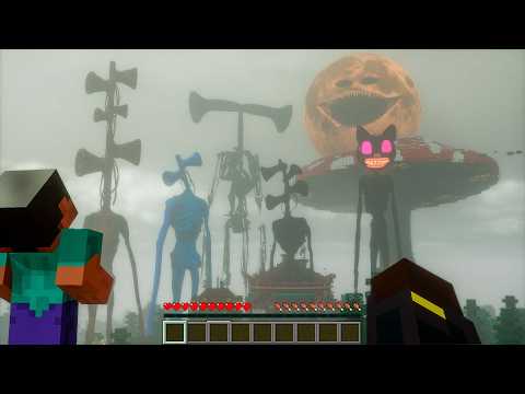 👁️ Surviving Cartoon Cat & Moon Wakes Up ATTACK with FOUR Siren Heads | Minecraft Horror Survival