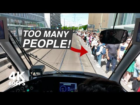 An OVERCROWDED tram to the beach | 🚊 HTM Line 9 | 🇳🇱 The Hague | 4K Tram Cabview | Siemens Avenio