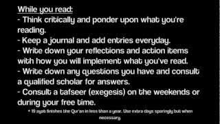 Read 19 ayat a day and finish the Qur'an in less than a year. Keep a journal of your reflections as well as action items o...