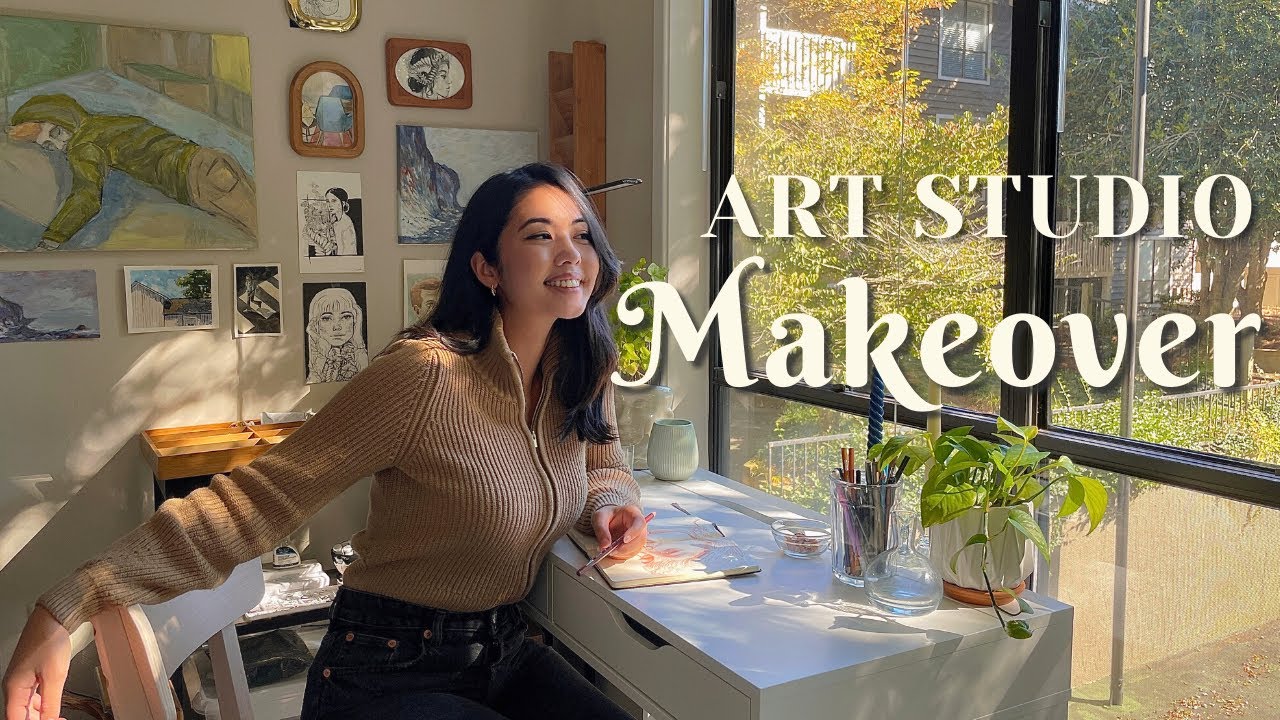 TRANSFORMING MY SUNROOM INTO AN ART STUDIO 🌟 oil paint with me + studio makeover ☁️ dreamy art vlog