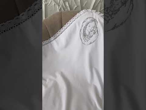 Крыжма-плед Дева Мария серебро, белый лён, плюш в горошек (Арт. 3101-0531-020) - фото 1 - id-p2927557970