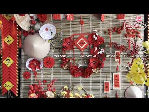 Tiểu Cảnh Quạt Tre Trang Trí Tết Mẫu 22