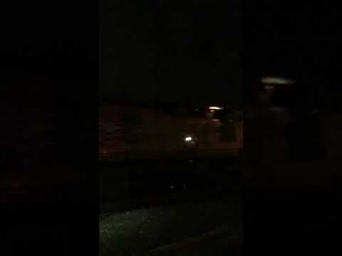 A freight train at night