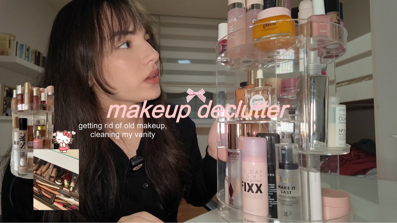 makeup declutter ೀ | cleaning my vanity, getting rid of old makeup 