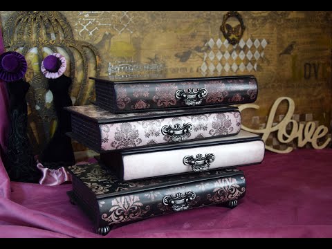 Мини комод в форме стопки книг розово-черный ручной работы для хранения украшений и косметики 30 см. - фото 1 - id-p2314163666