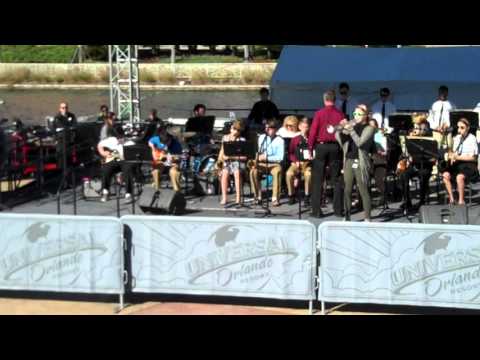The HdeGHS Jazz Ensemble performing "Sticks" at City Walk in Universal