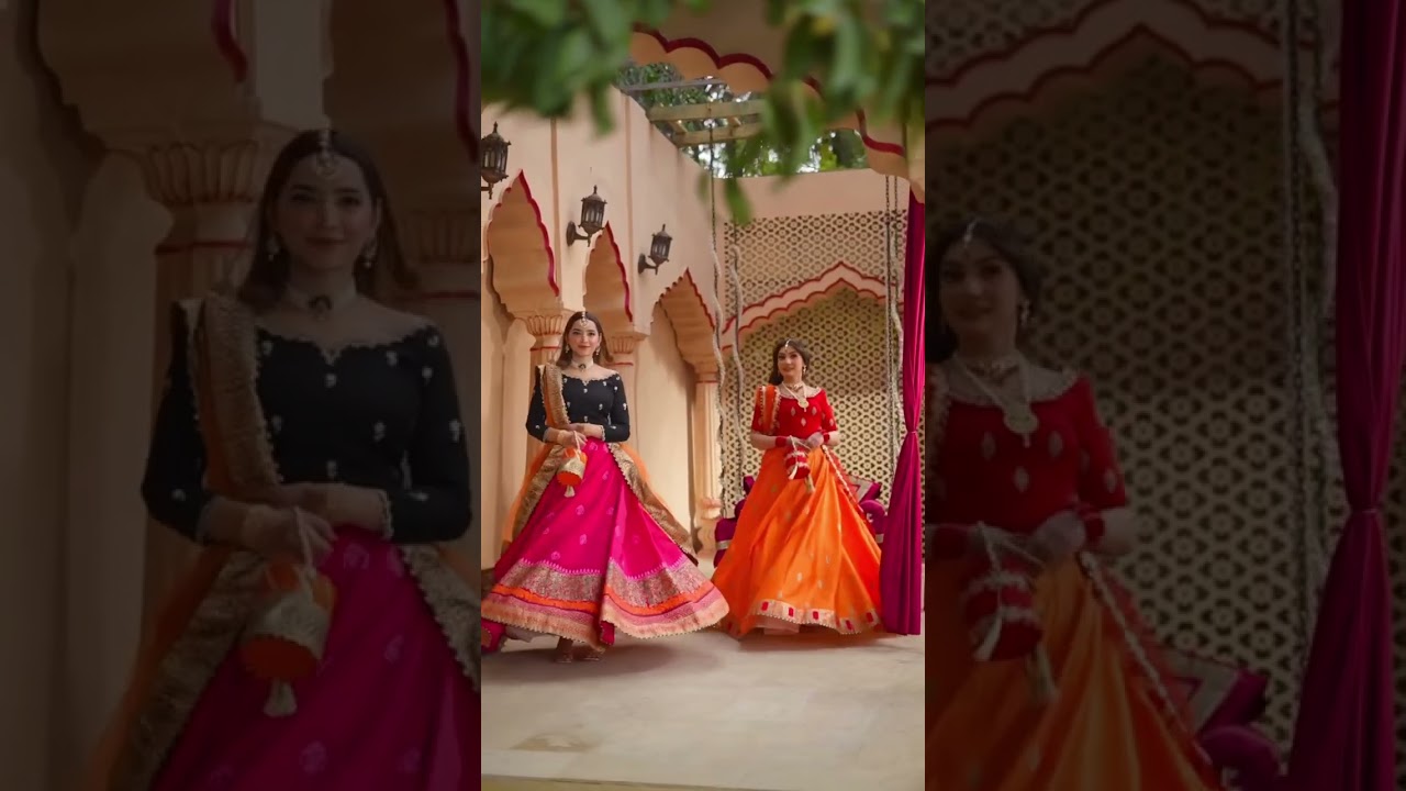 Shop This Look - SALWAR MAHAL video featuring Orange Raw Silk Lehenga Choli with Potli