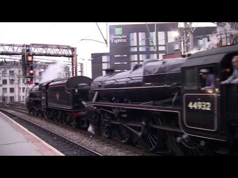LMS 5MT 44932 and 45231 at Oxford Road Railway Station, Manchester Video