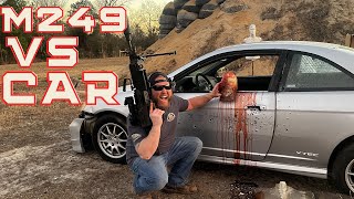 M249s Para FRT with 1000rd MK46/M249/MCR Gunner Pack / predator feed system vs car!!