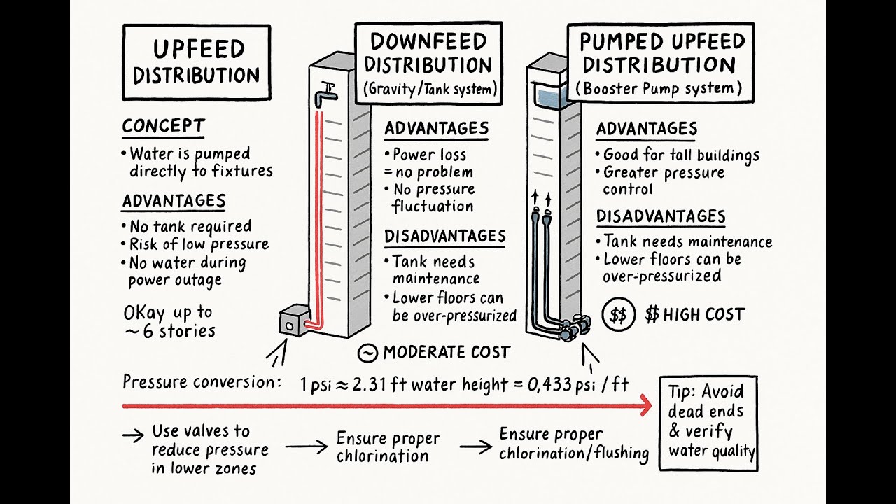 ARE Exam Prep: Water Distribution Systems: Upfeed, Downfeed, Pumped Upfeed for PPD & PDD | ARE Lab