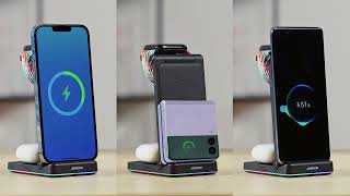 JOYROOM JR-WQN01 Foldable & Double Coil 3 in 1 Wireless Charger for iPhone iWatch Airpods