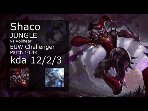 Shaco Jungle vs Volibear - EUW Challenger 12/2/3 Patch 10.14 Gameplay