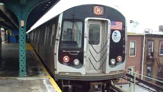 preview picture of video 'BMT Myrtle Ave Line: R160A-1 M Shuttle Train at Seneca Ave (Weekend)'