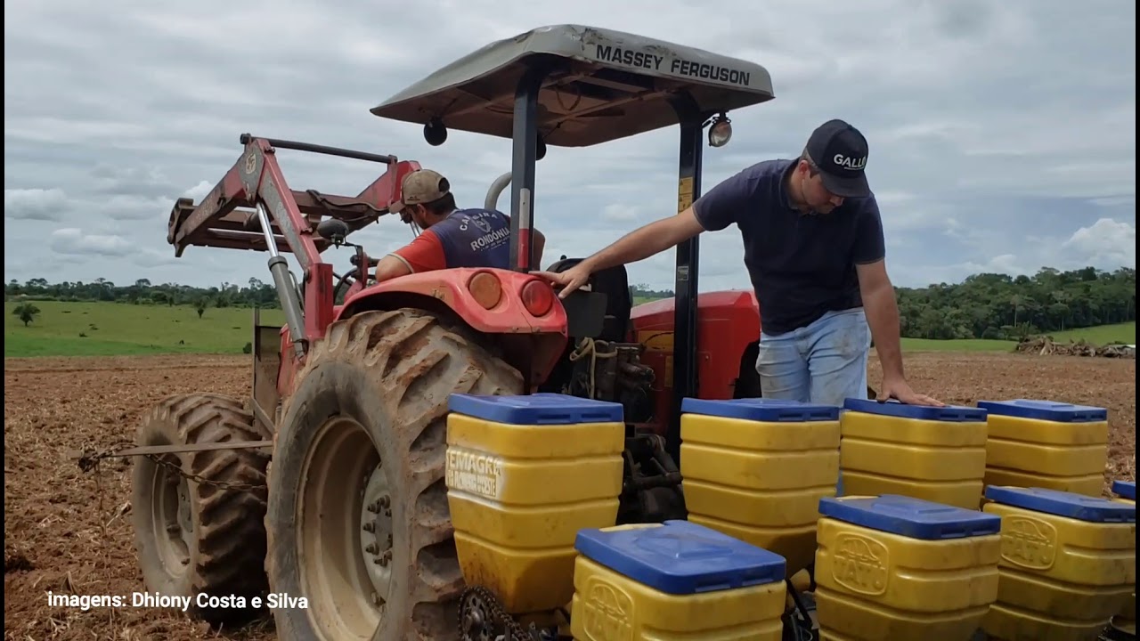 Trator MF 4275 puxando tatu t2si 4 linhas