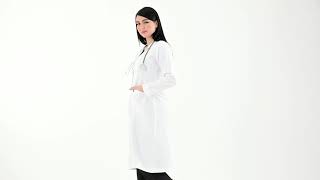 لابكوت طبي نسائي أبيض أوركيد 42 إنش بخامة مرنة وجيوب عملية