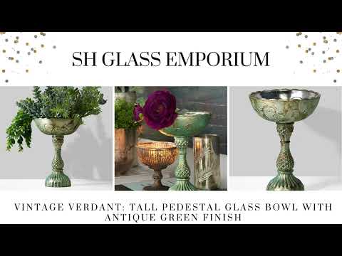 Silver vintage verdant: tall pedestal glass bowl with antiqu...