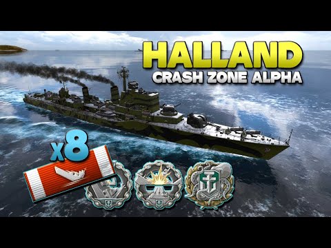 Destroyer Halland on map Crash Zone Alpha, 8 ships destroyed - World of Warships
