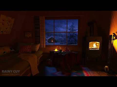 Kar Fırtınası ve Şömine Sesleri ile Rahat Bir Kış Kulübesinde Uyuyun