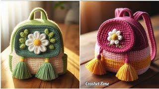 Crochet Backpack design ideas. Beautiful Crochet Ladies Backpack design model. #crochet #knitting 