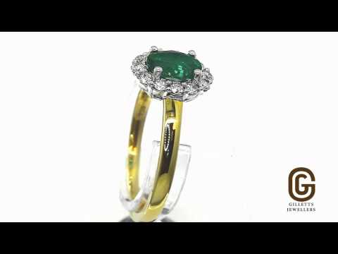 Emerald and diamond cluster ring