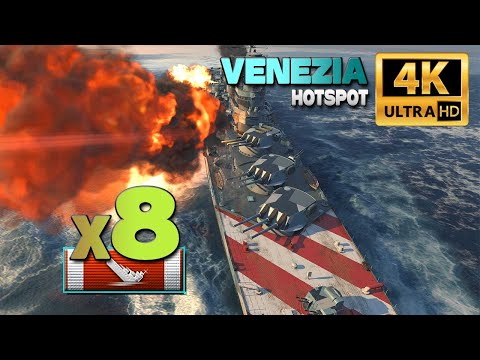Cruiser Venezia on map Hotspot, 8 ships destroyed - World of Warships