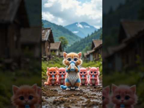 5 cute AI cats 1 orange, 4 pink drinking milk dudi dudi 101 #cat #cartoon #ai #funny #catdance