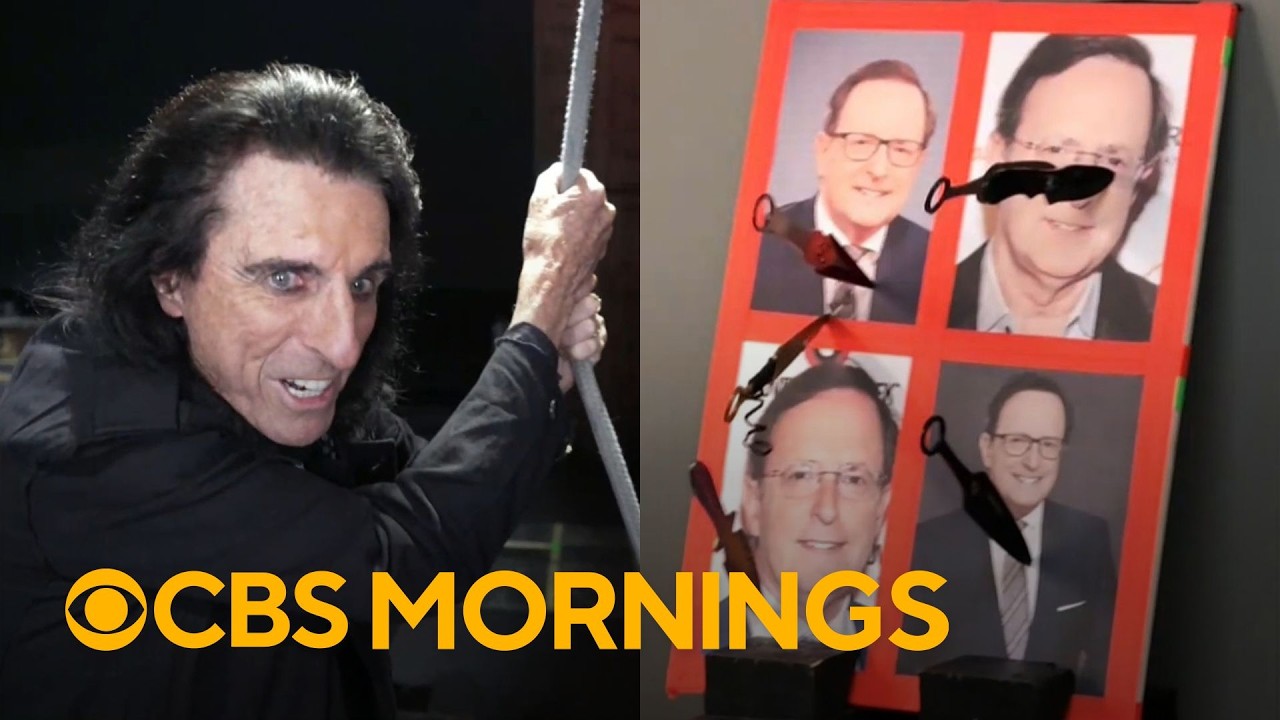 Alice Cooper warms up for his outrageous on-stage antics by throwing knives